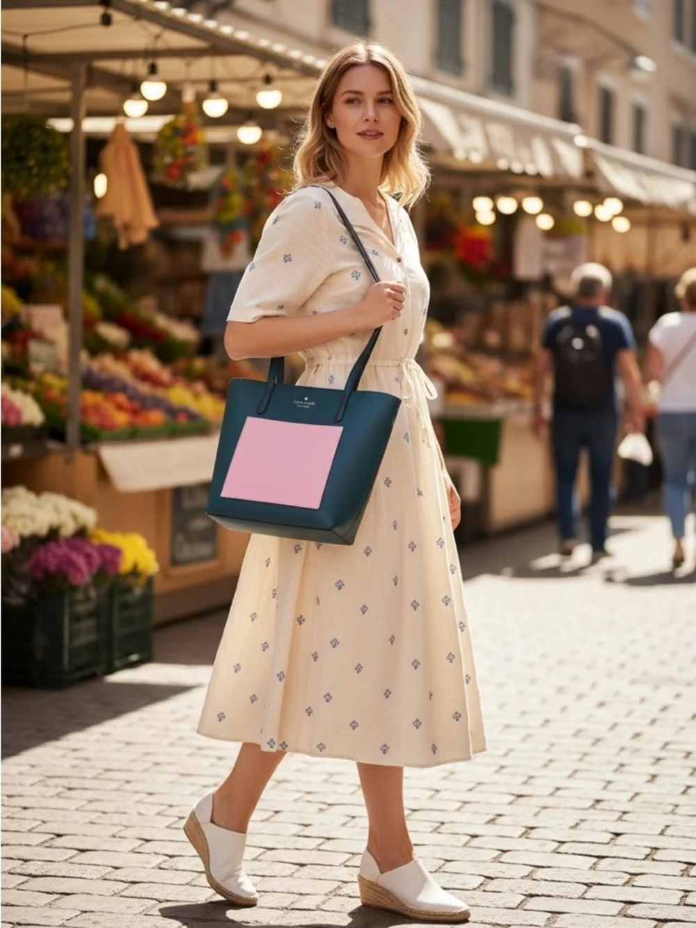 Kate Spade Market Tote NWT Green Pink Colorblock Leather Zip